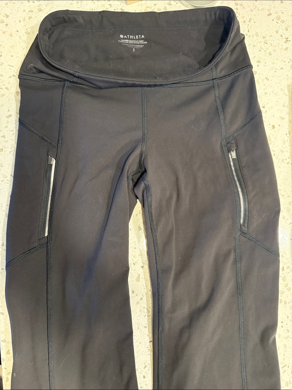 Athleta Black Flare Leggings with Reflective Zip Pockets